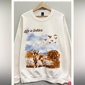Life is golden Cream Sweatshirt with Golden Retriever Print